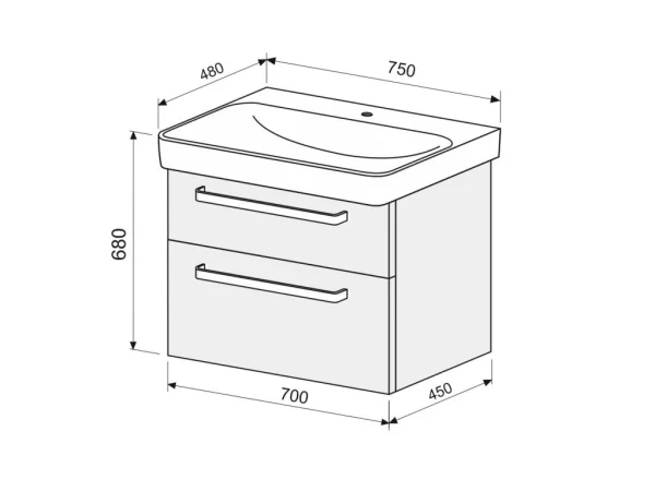 Intedoor Skříňka s umyvadlem Smyle Square 75 cm - závěsná, dub Wellington SONATA 75 D370 - Image 4